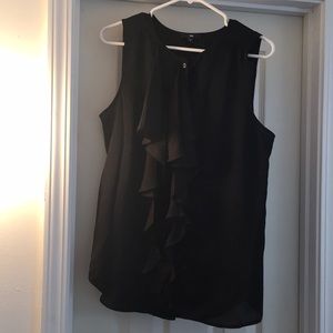 Black, satin, double ruffle sleeveless top